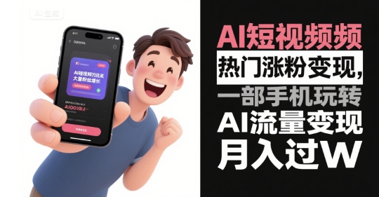 AI短视频热门涨粉变现，一部手机玩转AI流量变现，月入过W|无忧资源社