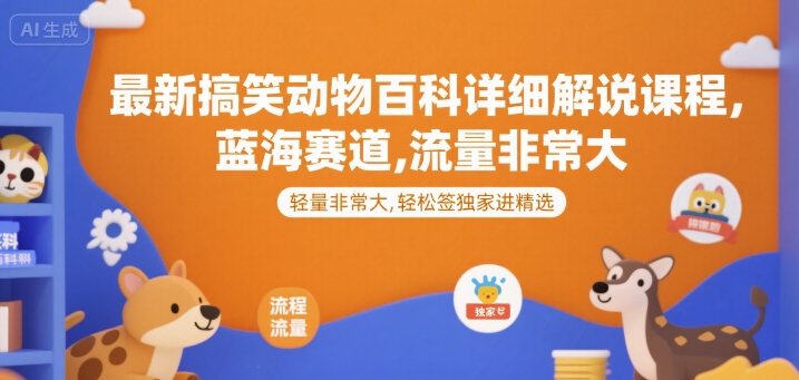 最新搞笑动物百科详细解说课程，蓝海赛道，流量非常大，轻松签独家进精选|无忧资源社