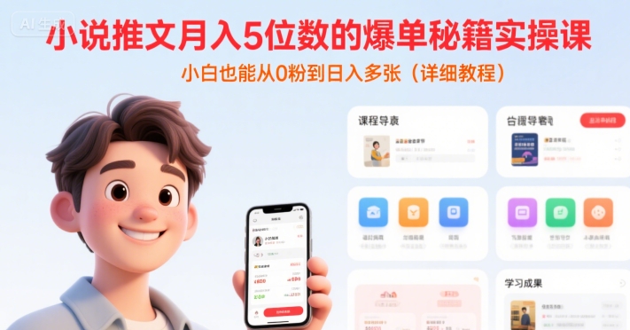 小说推文月入5位数的爆单秘籍实操课，，小白也能从0粉到日入多张(详细教程)|无忧资源社