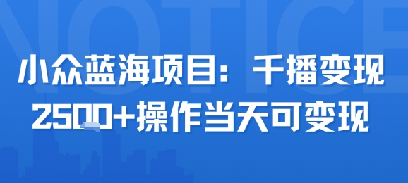 小众蓝海项目，千播变现2.5k+操作当天可变现|无忧资源社