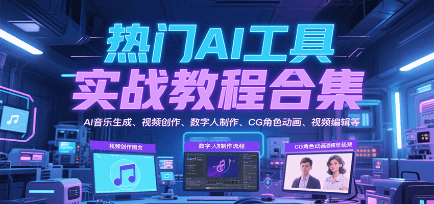 热门AI工具实战教程合集，AI音乐生成、视频创作、数字人制作、CG角色动画、视频编辑等|无忧资源社