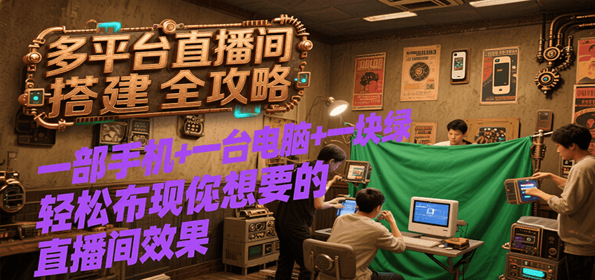 多平台直播间搭建全攻略，一部手机+一台电脑+一块绿布轻松实现你想要的直播间效果|无忧资源社