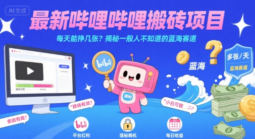 最新哔哩哔哩上B站搬砖项目，每天能挣几张？揭秘一般人不知道的蓝海赛道|无忧资源社