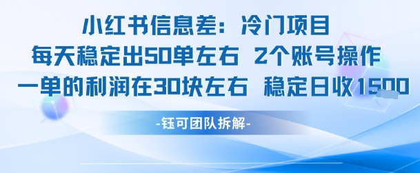 小红书信息差冷门项目一单利润30块每天稳定1.5k左右2个账号操作|无忧资源社