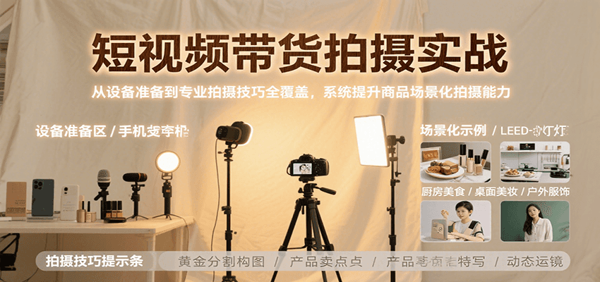 短视频带货拍摄实战，从设备准备到专业拍摄技巧全覆盖，系统提升商品场景化拍摄能力|无忧资源社