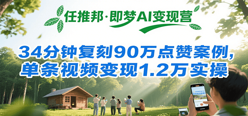 任推邦·即梦AI变现营，34分钟复刻90万点赞案例，单条视频变现1.2万实操|无忧资源社