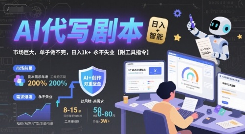 AI代写剧本，市场巨大，单子做不完，日入1k+ 永不失业【附工具指令】|无忧资源社