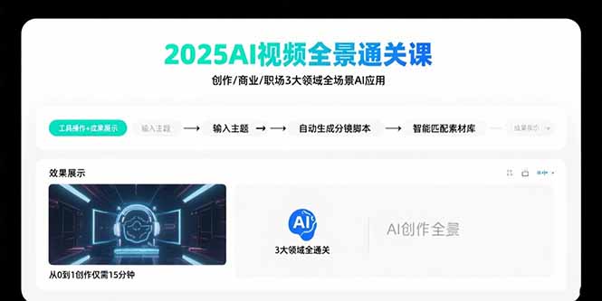 （15762期）2025AI视频全景通关课：涵盖创作/商业/职场3大领域  掌握AI全场景应用|无忧资源社