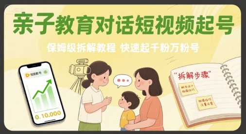 亲子教育对话短视频起号，保姆级拆解教程，快速起千粉万粉号|无忧资源社
