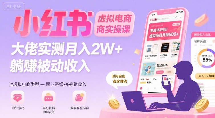 小红书虚拟电商，大佬实测月入2W+，实现被动收入|无忧资源社