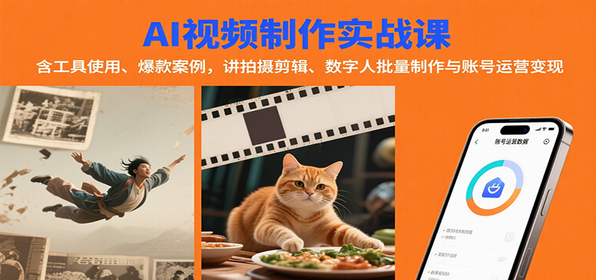 AI视频制作实战：含工具使用、爆款案例，讲拍摄剪辑、数字人批量制作与账号运营变现|无忧资源社