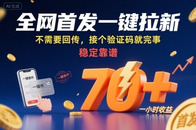 全网首发一键拉新项目，不需要回传，接个验证码就完事，稳定靠谱，一小时收益70+【揭秘】|无忧资源社