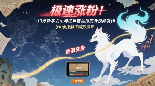 极速涨粉！10分钟学会山海经异兽丝滑变身视频制作，快速起千粉万粉号|无忧资源社