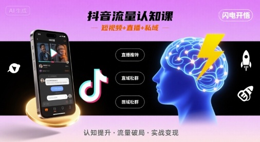 抖音流量认知课，短视频+直播+私域，认知提升，闪电开悟|无忧资源社
