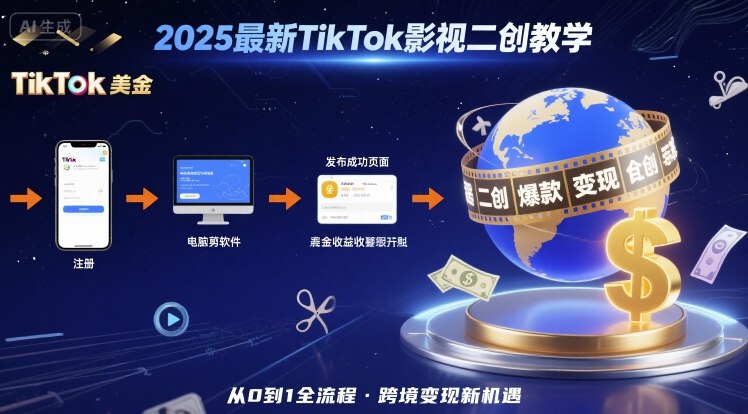 2025年最新TikTok影视二创教学，从注册到发布撸美金全流程，跨境变现新机遇|无忧资源社