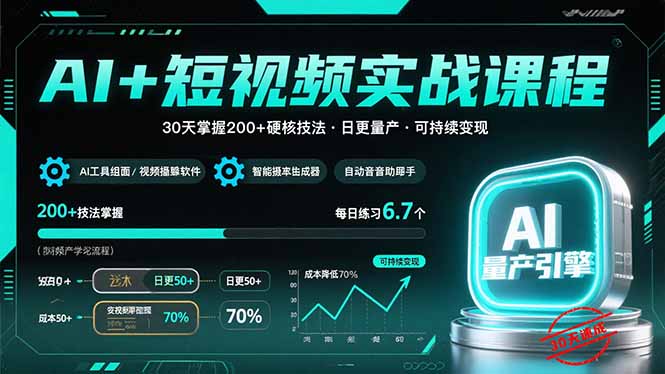 （15681期）AI+短视频实战课程：30天掌握200+硬核技法，实现日更量产可持续变现|无忧资源社