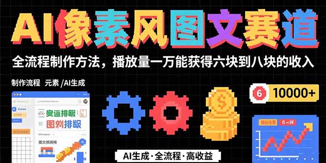 （15572期）AI像素风图文赛道：全流程制作方法，播放量一万能获得6块到8块的收入|无忧资源社