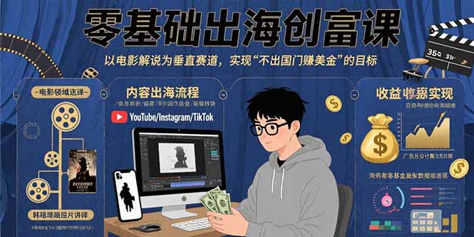 （15709期）零基础出海创富课：以电影解说为垂直赛道，实现不出国门赚美金的目标|无忧资源社
