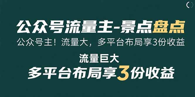 （15553期）公众号流量主-景点盘点 流量巨大 多平台布局享3份收益|无忧资源社