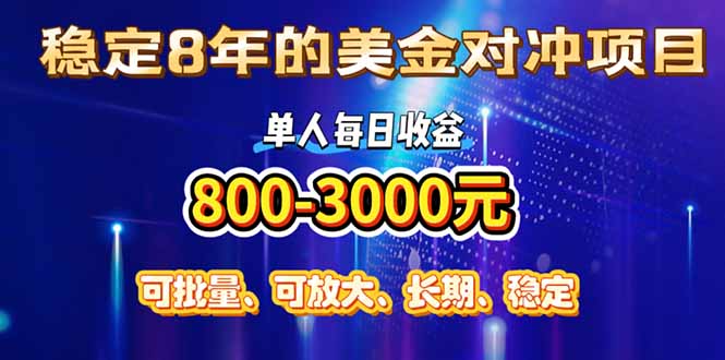 （15782期）稳定8年的美金对冲创业项目，单人每日收益800-3000，小众暴力项目|无忧资源社