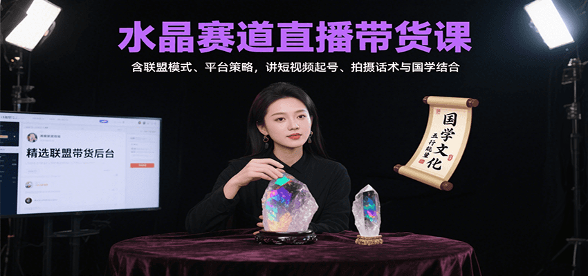 水晶赛道直播带货课：含联盟模式、平台策略，讲短视频起号、拍摄话术与国学结合|无忧资源社