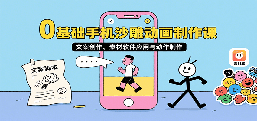 0基础手机沙雕动画制作课，文案创作、素材软件应用与动作制作|无忧资源社