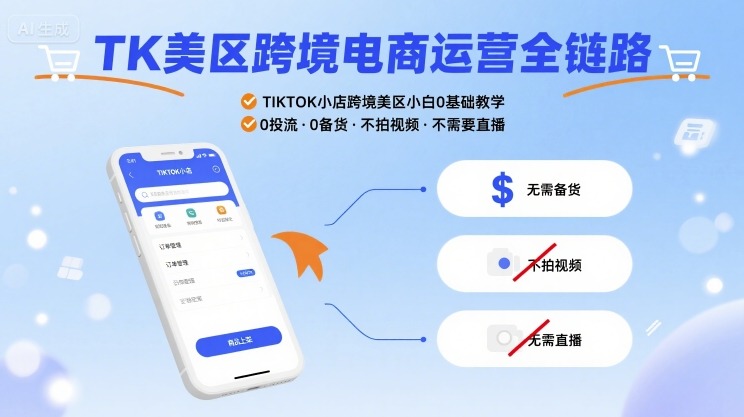 TK美区跨境电商运营全链路，TIKTOK小店跨境美区小白0基础教学，0投流0备货不拍视频不需要直播|无忧资源社