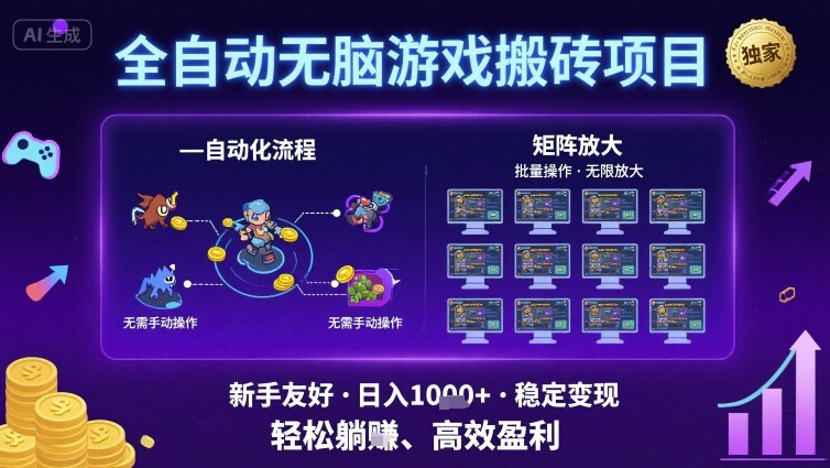 全自动无脑游戏搬砖项目，独家玩法，可批量矩阵无限放大，新手也能轻松日入1k+【揭秘】|无忧资源社