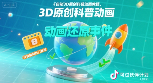 自制3D原创科普动画教程，动画还原事件，抖音最新热门赛道，可过伙伴计划|无忧资源社
