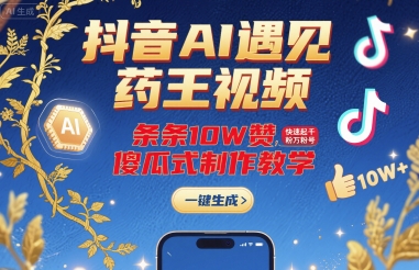 抖音AI遇见药王视频，条条10W赞，快速起千粉万粉号，傻瓜式制作教学|无忧资源社