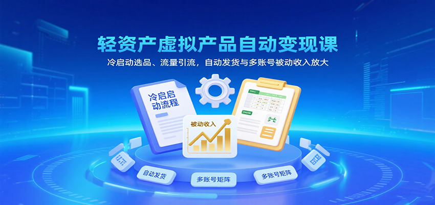 轻资产虚拟产品自动变现课，冷启动选品、流量引流，自动发货与多账号被动收入放大|无忧资源社