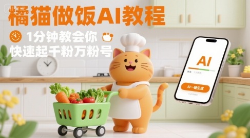 有趣的橘猫买菜做饭视频，用AI一键搞定，1分钟教会你，快速起千粉万粉号|无忧资源社