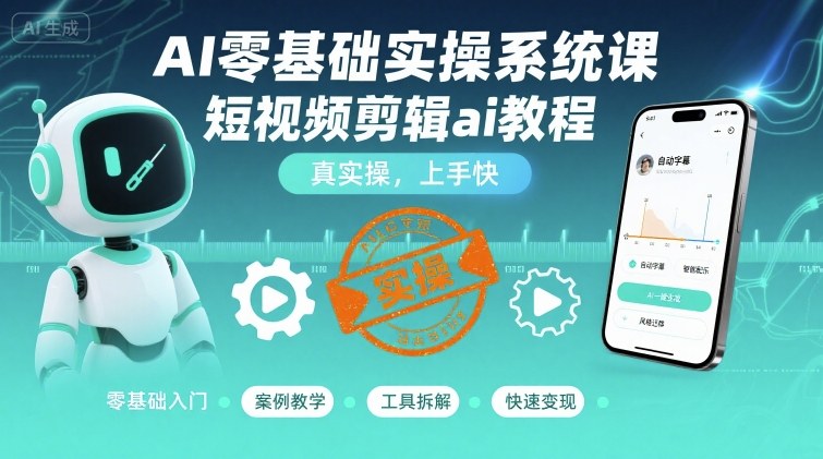 AI零基础实操系统课，短视频剪辑ai教程，真实操，上手快|无忧资源社