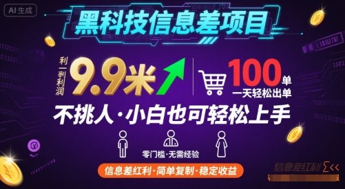 黑科技信息差项目，一单利润9.9米，一天简简单单出100单，不挑人，小白也可轻松上手【揭秘】|无忧资源社