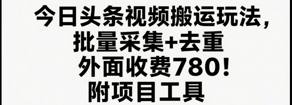 今日头条视频搬运玩法，软件一键去重，轻松日入500+附项目工具|无忧资源社