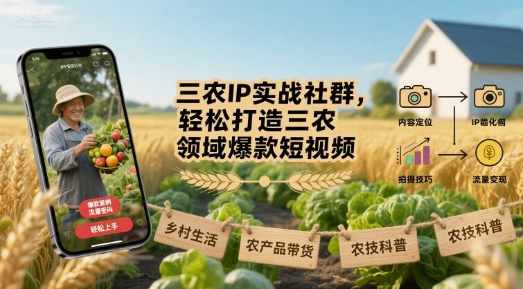 三农IP实战社群，轻松打造三农领域爆款短视频|无忧资源社