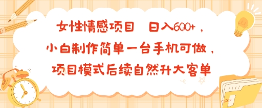 女性情感项目 小白制作简单一台手机可做 项目模式后续自然升大客单 日入6张|无忧资源社