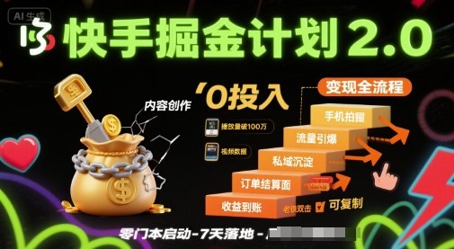 快手掘金计划2.0，快手电商变现全流程，简单可复制，0投入|无忧资源社