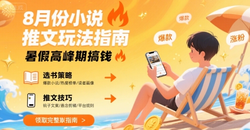 8月份小说推文玩法指南，暑假高峰期搞钱|无忧资源社