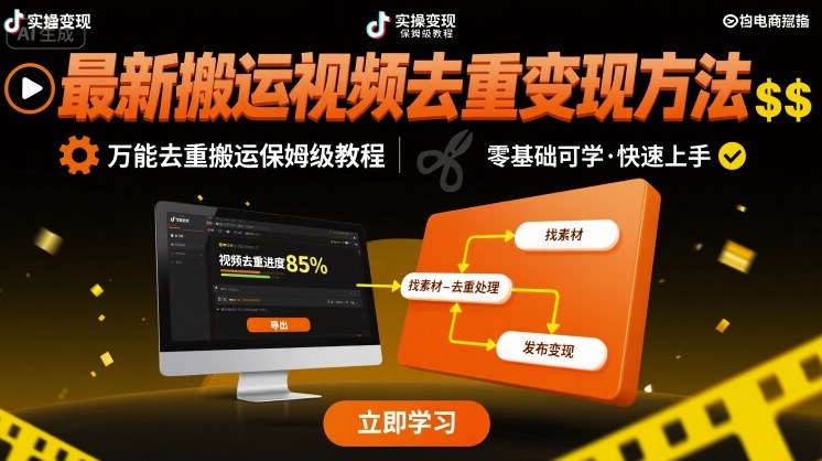 最新搬运视频去重变现方法，万能去重搬运保姆级教程|无忧资源社