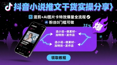 抖音小说推文干货实操分享，混剪+AI图片卡特效爆量全流程，0粉丝0门槛可做|无忧资源社