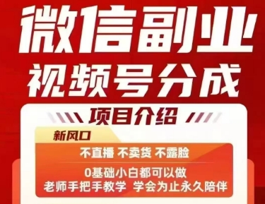 微信副业视频号分成，不直播 不卖货 不露脸，三五分钟即可完成一条作，每日收益几十、几张不等|无忧资源社