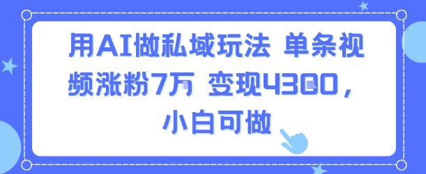 用AI做私域玩法，单条视频涨粉7W变现4.3k，小白可做|无忧资源社
