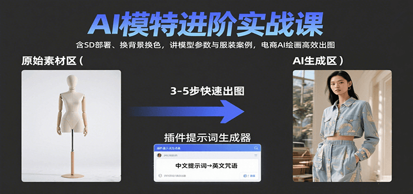 AI模特进阶实战课：含SD部署、换背景换色，讲模型参数与服装案例，电商AI绘画高效出图|无忧资源社