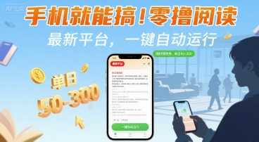 手机就能搞!零撸阅读挂G,最新平台,一键自动运行,随时随地挣,单日50-3张+【揭秘】|无忧资源社
