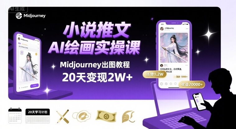 小说推文干货分享之AI绘画MJ出图实操课，用Midjourney做小说推文，20天挣2w|无忧资源社