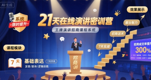 21天在线演讲密训营，王牌演讲招商课程系统|无忧资源社