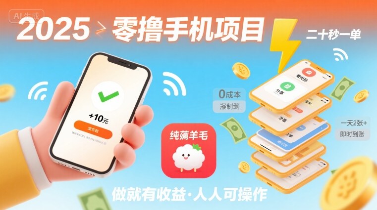 2025年零撸手机项目，二十秒一单，纯薅羊毛 一天2张+做就有|无忧资源社