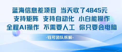 蓝海信息差项目当天收米1k+ 支持矩阵支持自动化小白能操作全程AI操作不需要人工你只要会电脑|无忧资源社