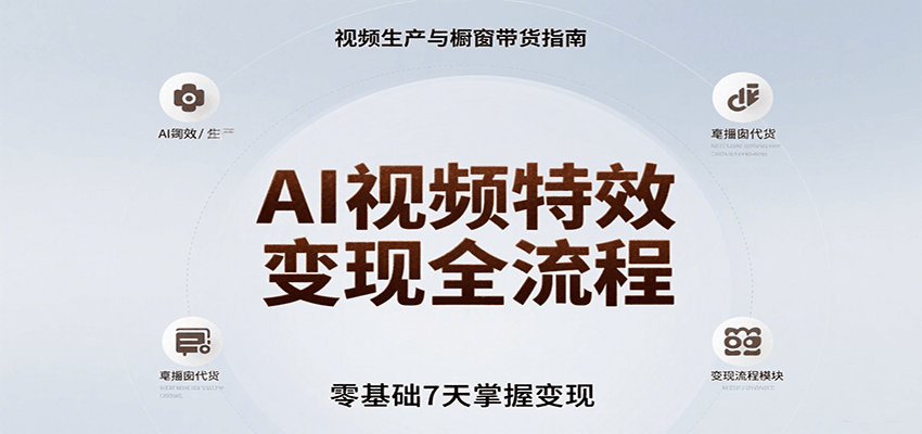 AI视频特效变现全流程，零基础7天掌握视频生产到橱窗带货变现|无忧资源社